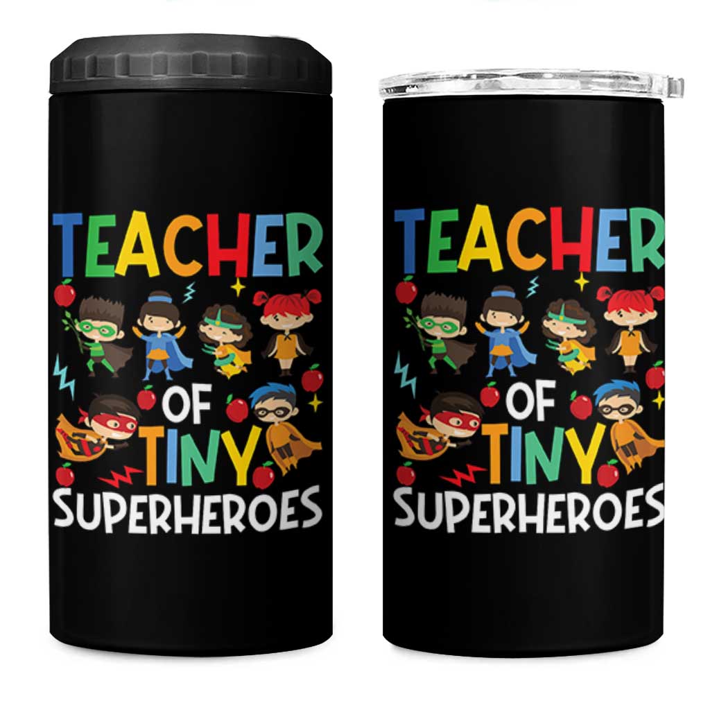 Teacher of Tiny Superheroes 4 in 1 Can Cooler Tumbler Funny 100th Day of School