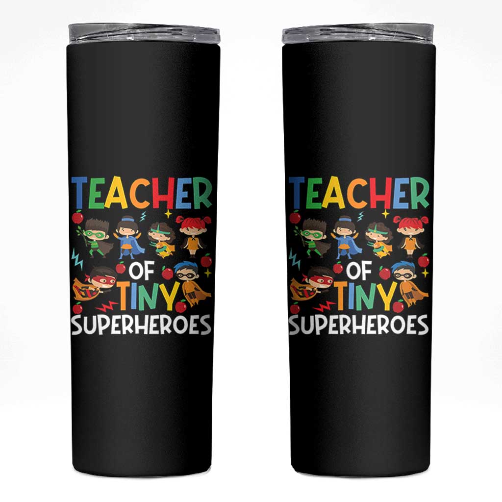 Teacher of Tiny Superheroes Skinny Tumbler Funny 100th Day of School