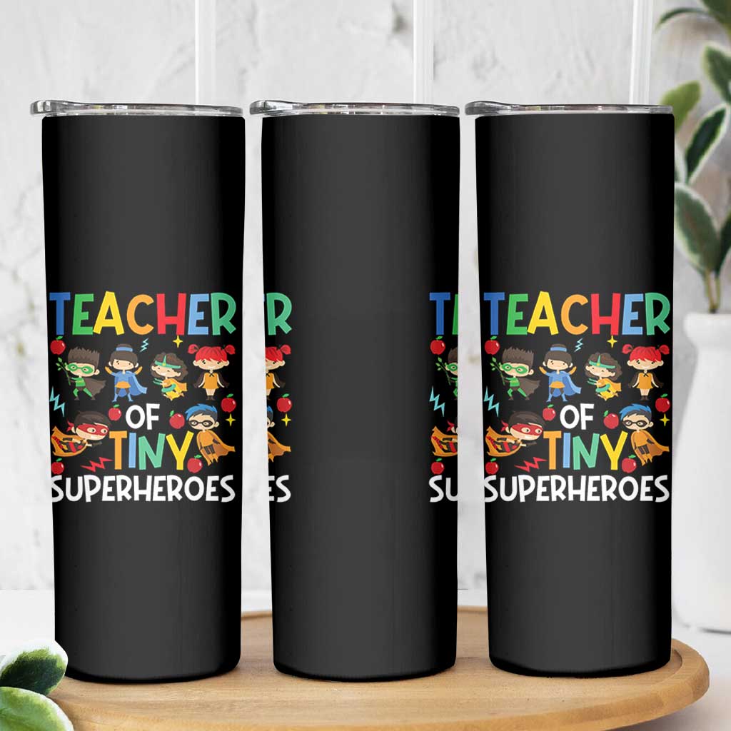 Teacher of Tiny Superheroes Skinny Tumbler Funny 100th Day of School