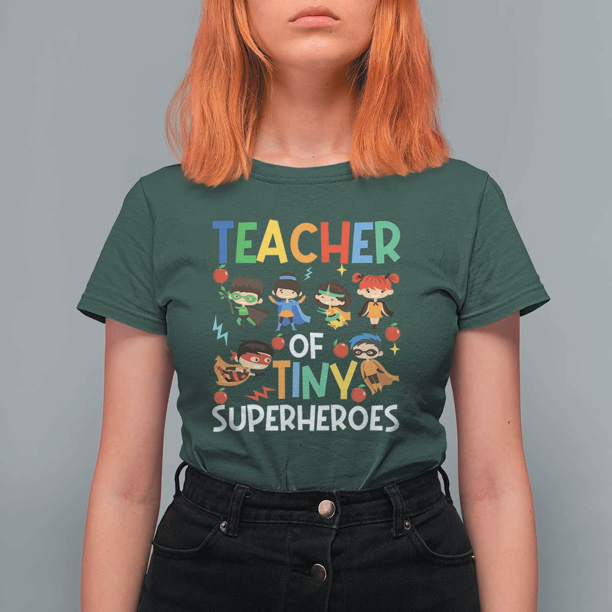 Teacher of Tiny Superheroes T Shirt For Women Funny 100th Day of School