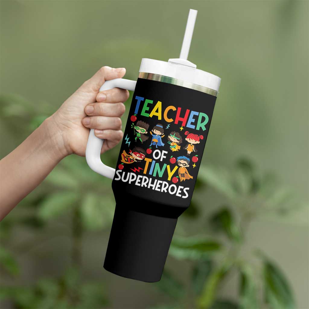 Teacher of Tiny Superheroes Tumbler With Handle Funny 100th Day of School