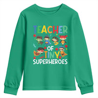 Teacher of Tiny Superheroes Youth Sweatshirt Funny 100th Day of School