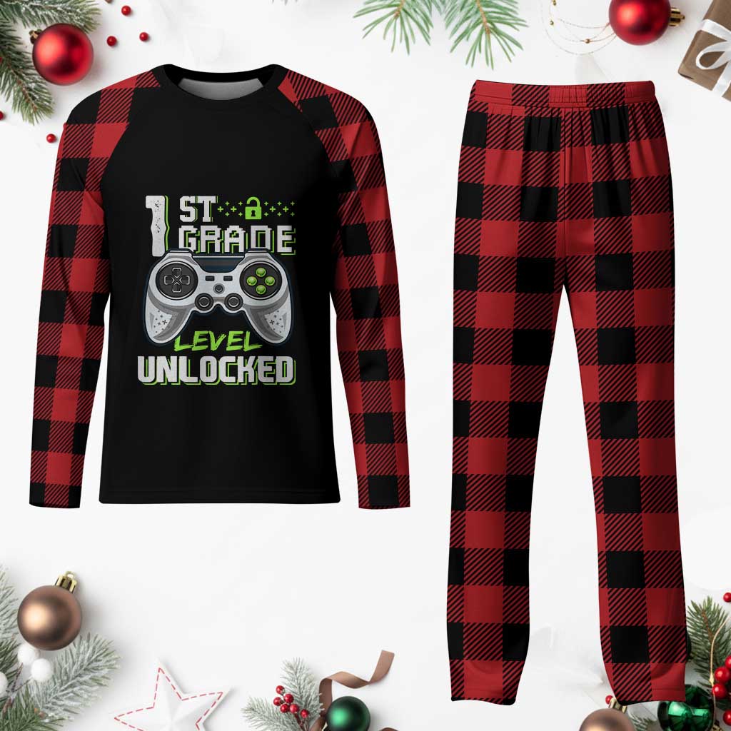 Leveling Up To School Funny Gamer Boys Plaid Pajama Set First Day Back to School Gift