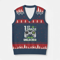 Leveling Up To School Funny Gamer Boys V-Neck Knit Sweater Vest First Day Back to School Gift