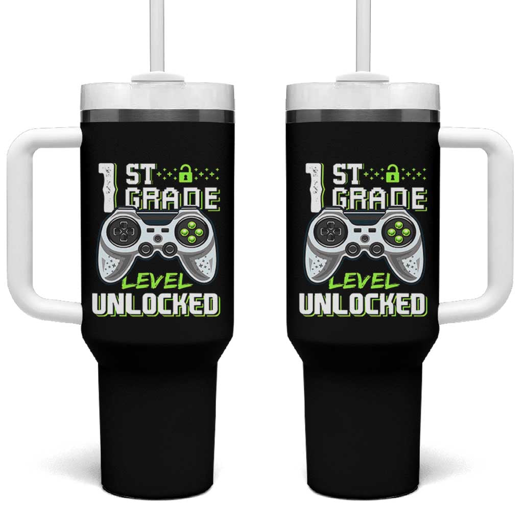 Leveling Up To School Funny Gamer Boys Tumbler With Handle First Day Back to School Gift