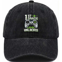 Leveling Up To School Funny Gamer Boys Washed Cotton Baseball Cap First Day Back to School Gift