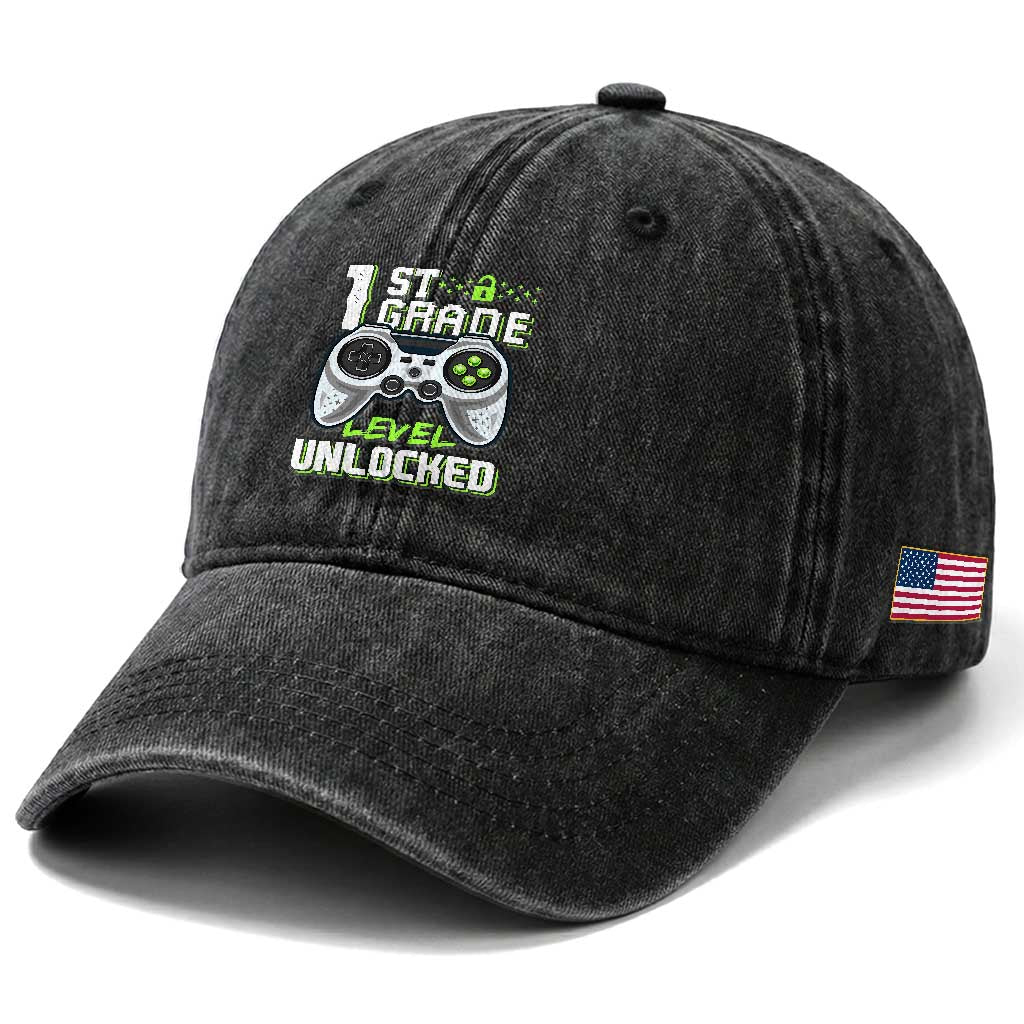 Leveling Up To School Funny Gamer Boys Washed Cotton Baseball Cap First Day Back to School Gift