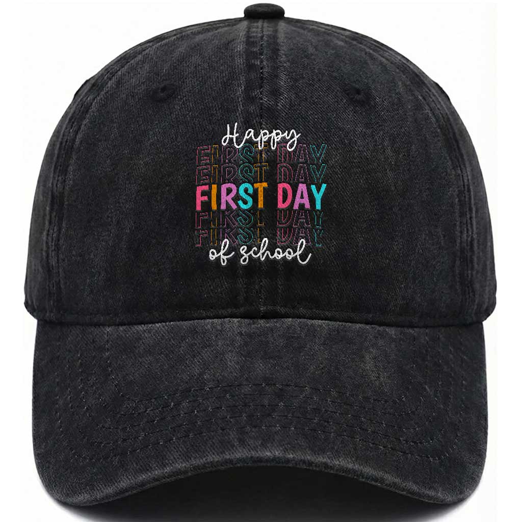 Happy First Day of School Washed Cotton Baseball Cap Positive Vibe Teacher and Student Gift