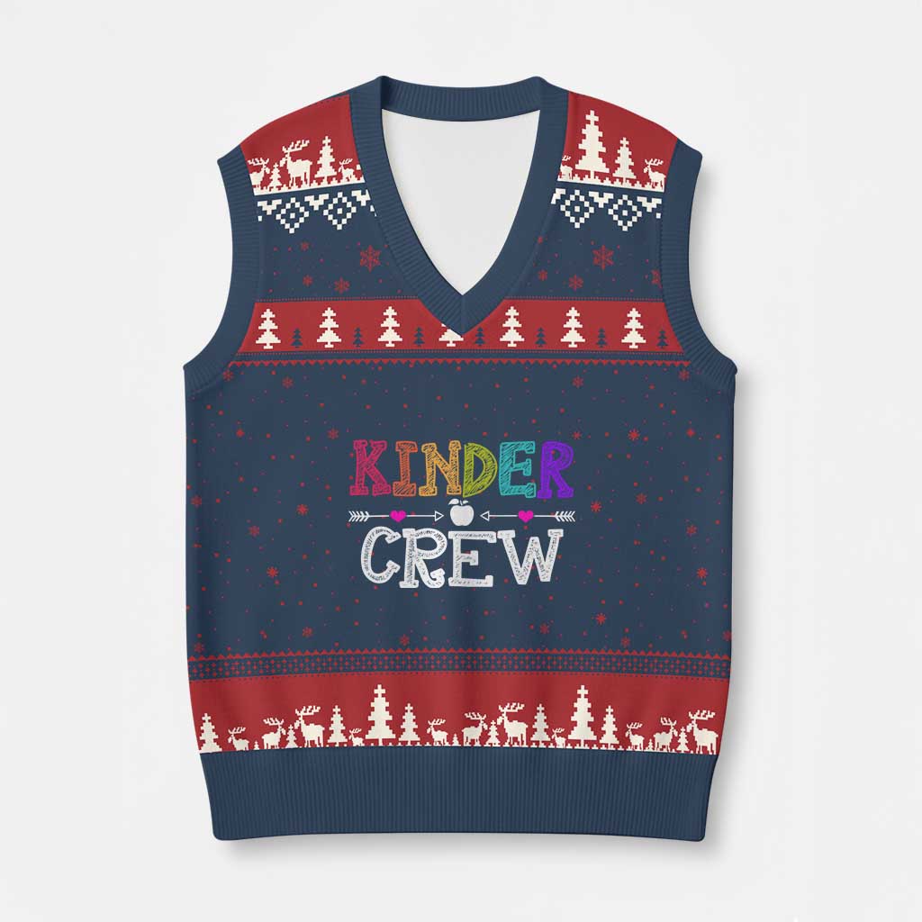 Kinder Crew Funny Kindergarten V-Neck Knit Sweater Vest Teacher and Student Back to School