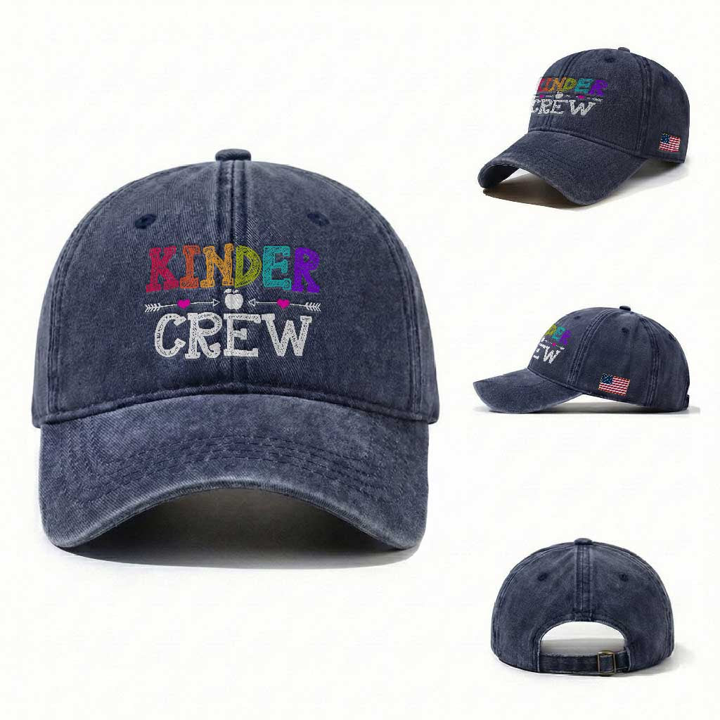 Kinder Crew Funny Kindergarten Washed Cotton Baseball Cap Teacher and Student Back to School