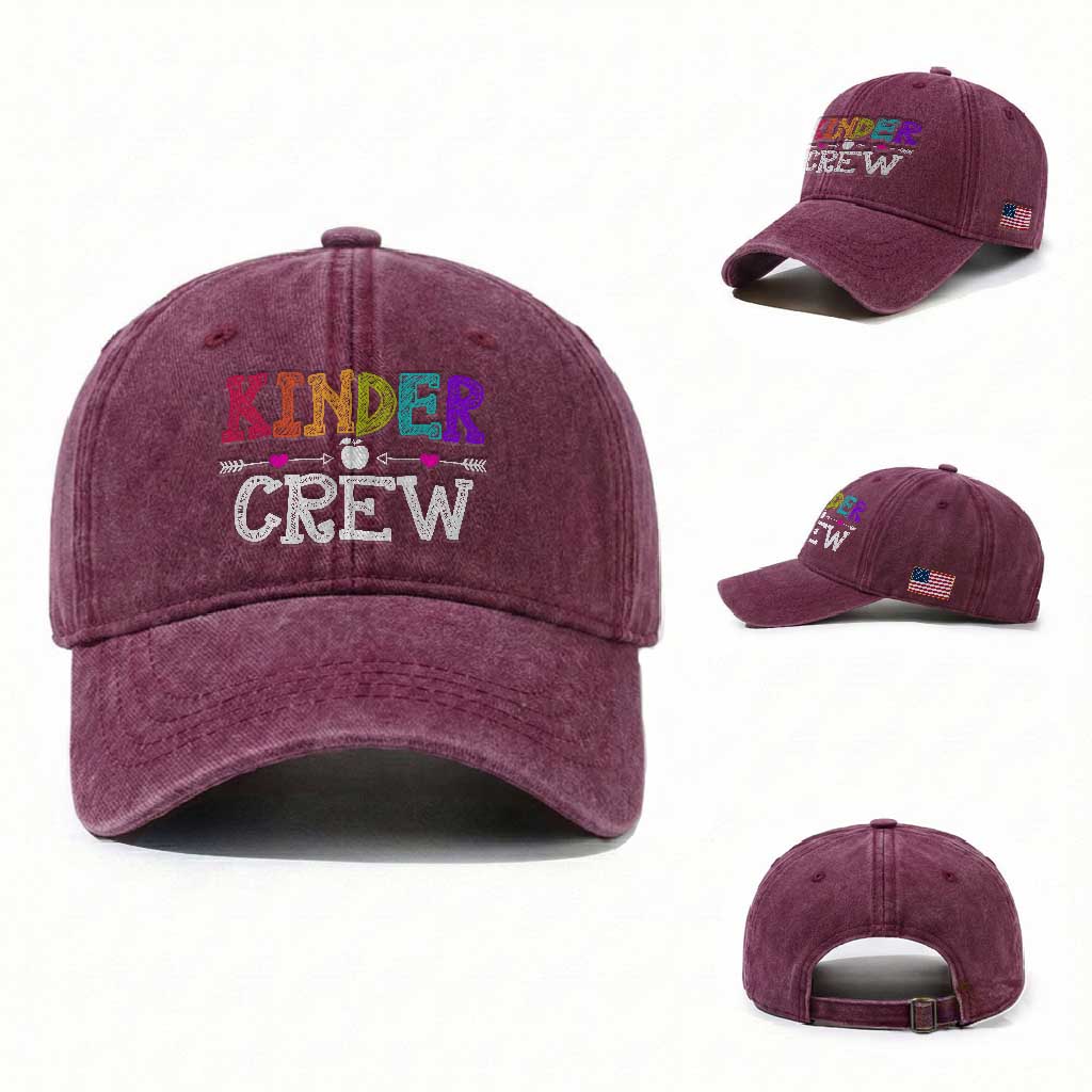 Kinder Crew Funny Kindergarten Washed Cotton Baseball Cap Teacher and Student Back to School