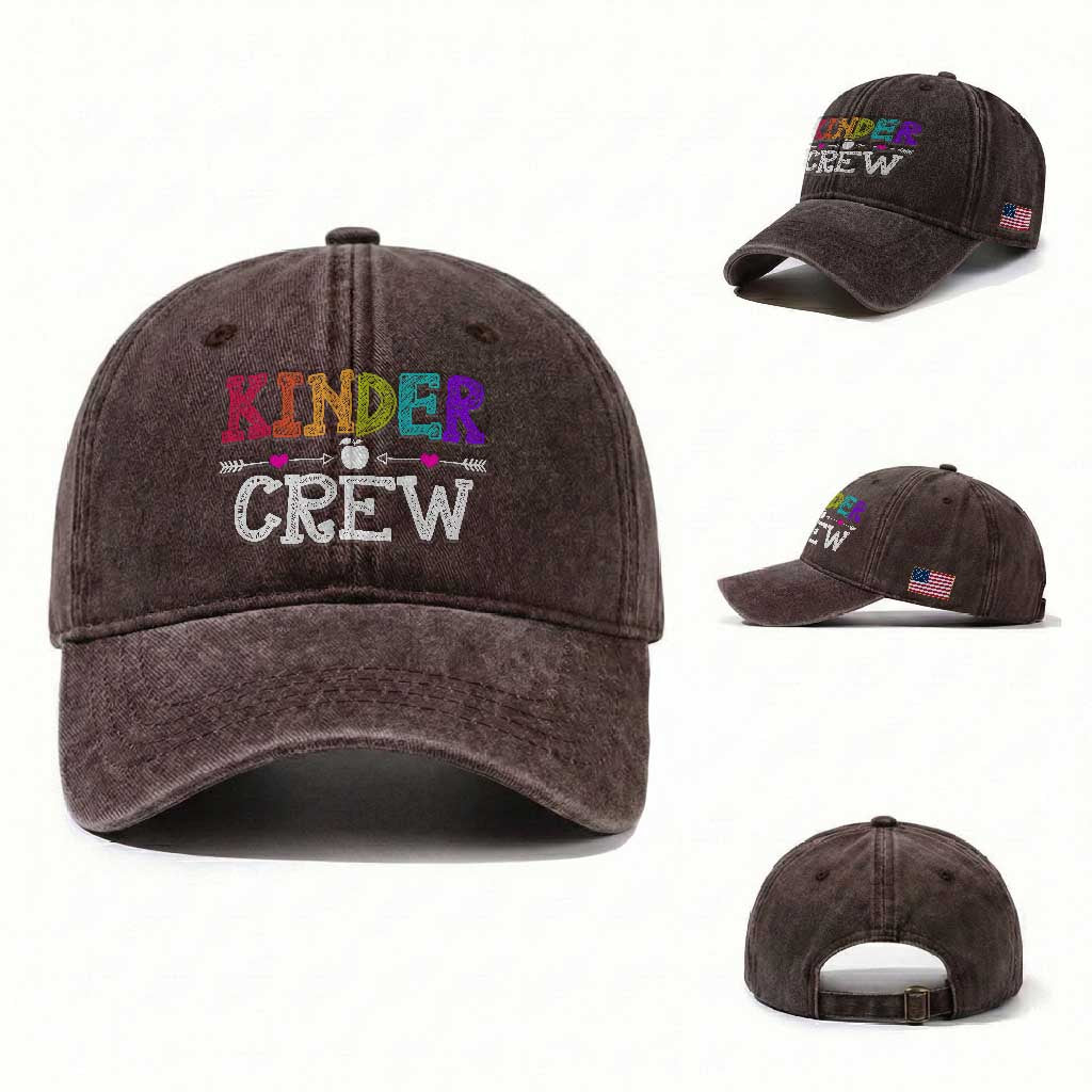 Kinder Crew Funny Kindergarten Washed Cotton Baseball Cap Teacher and Student Back to School