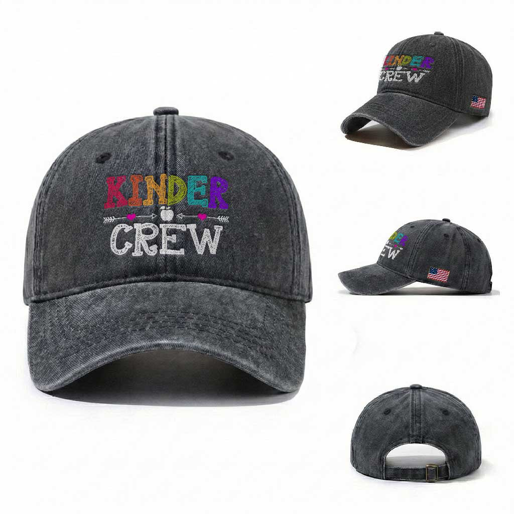 Kinder Crew Funny Kindergarten Washed Cotton Baseball Cap Teacher and Student Back to School