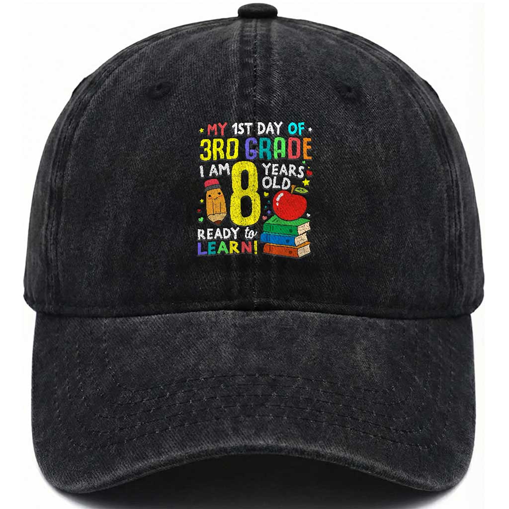 Hello 3rd Grade Washed Cotton Baseball Cap Boys and Girls First Day Back to School Gift