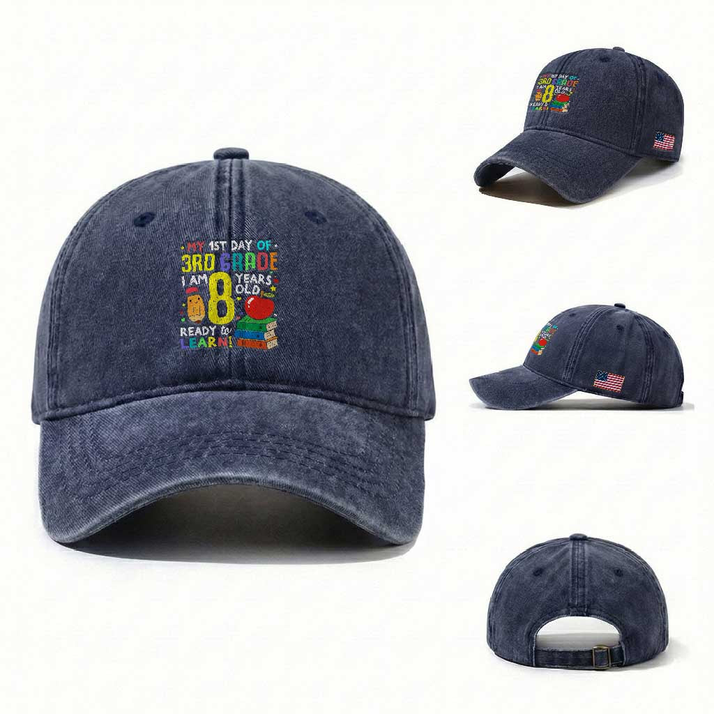 Hello 3rd Grade Washed Cotton Baseball Cap Boys and Girls First Day Back to School Gift