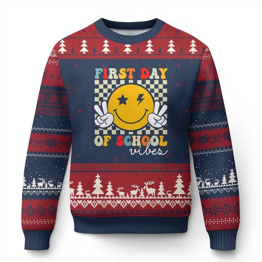 First Day of School Vibes Ugly Christmas Sweater Aesthetic Back to School Teacher Student