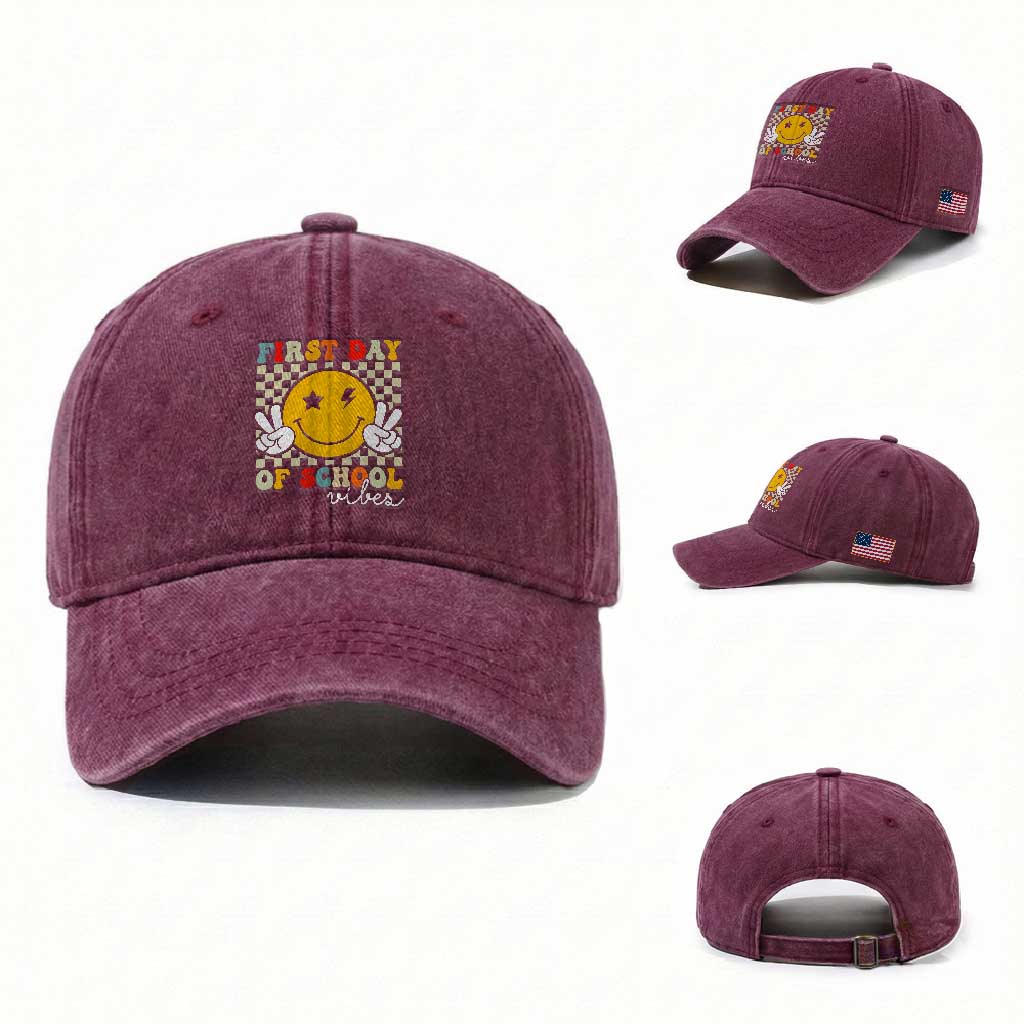 First Day of School Vibes Washed Cotton Baseball Cap Aesthetic Back to School Teacher Student