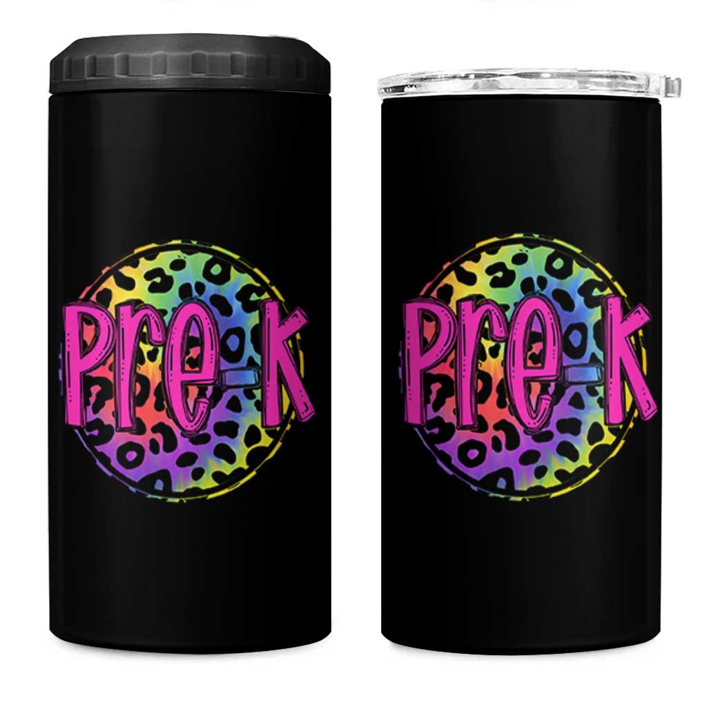 Pre-Kindergarten Neon Leopard Effect Printing 4 in 1 Can Cooler Tumbler Wild About PreK Teacher Student Gift