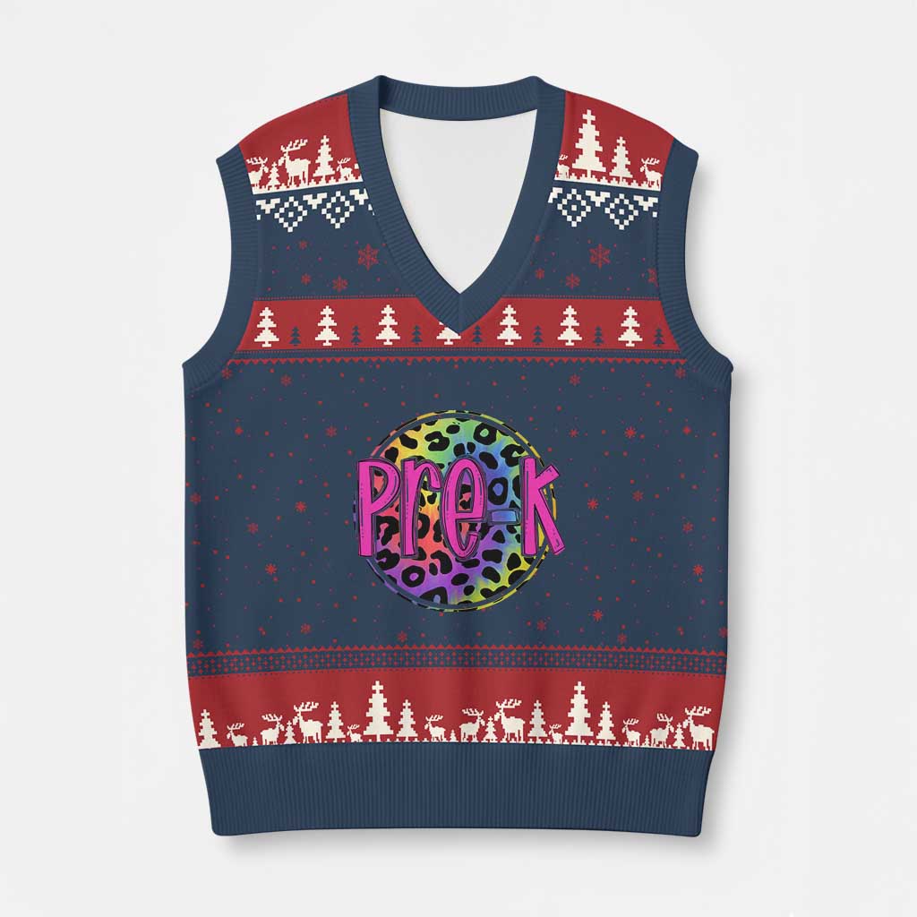 Pre-Kindergarten Neon Leopard Effect Printing V-Neck Knit Sweater Vest Wild About PreK Teacher Student Gift