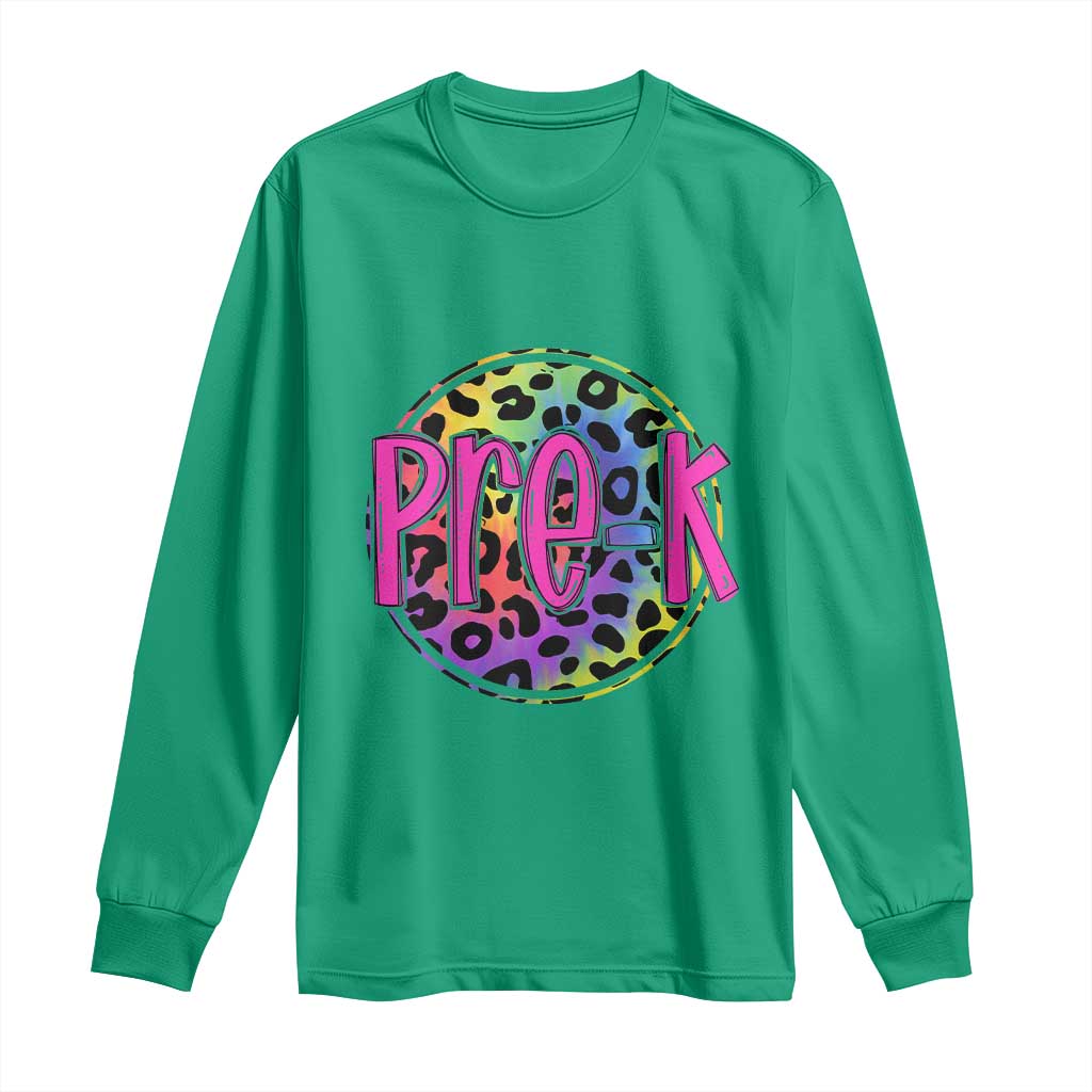 Pre-Kindergarten Neon Leopard Effect Printing Long Sleeve Shirt Wild About PreK Teacher Student Gift