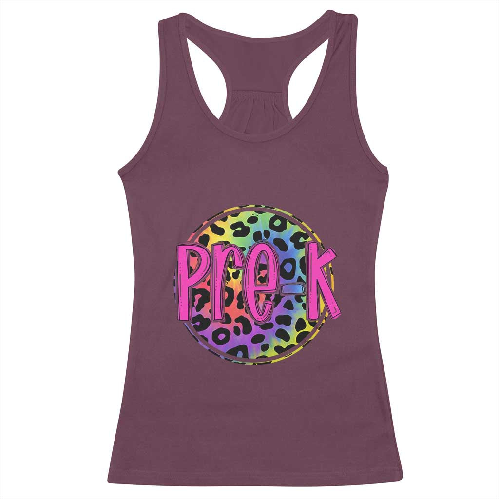 Pre-Kindergarten Neon Leopard Effect Printing Racerback Tank Top Wild About PreK Teacher Student Gift