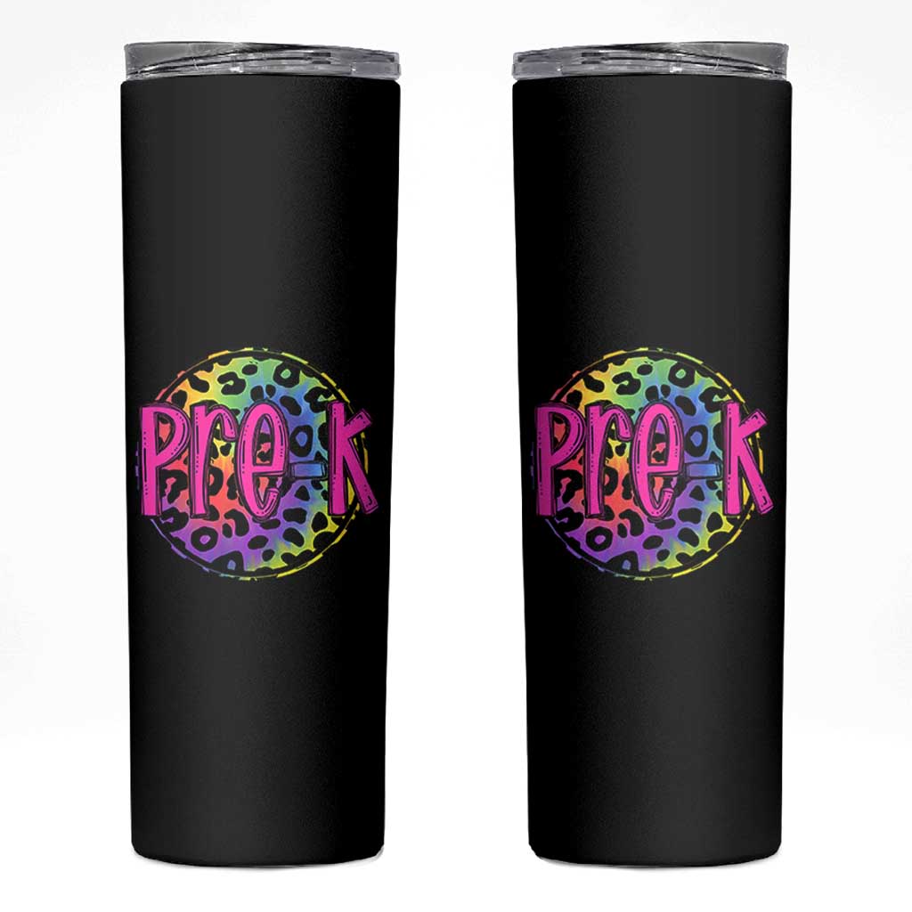 Pre-Kindergarten Neon Leopard Effect Printing Skinny Tumbler Wild About PreK Teacher Student Gift