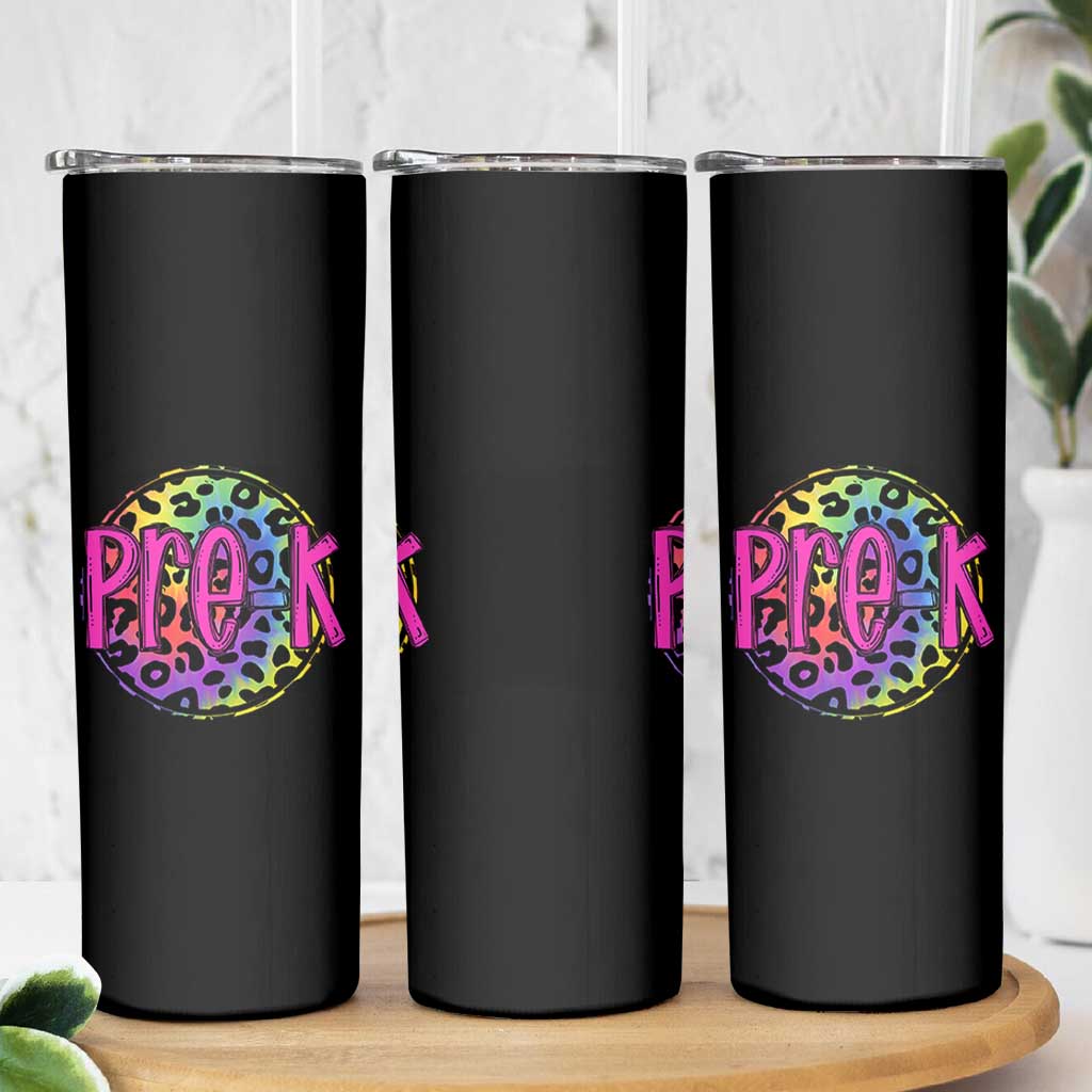 Pre-Kindergarten Neon Leopard Effect Printing Skinny Tumbler Wild About PreK Teacher Student Gift