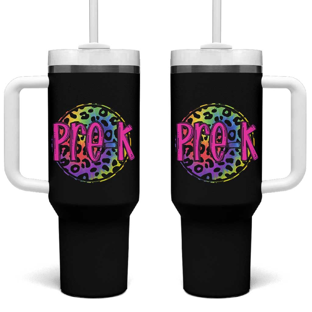 Pre-Kindergarten Neon Leopard Effect Printing Tumbler With Handle Wild About PreK Teacher Student Gift