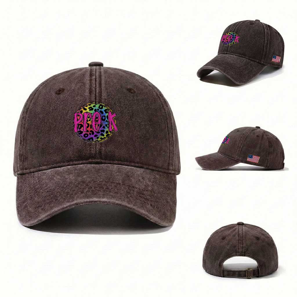 Pre-Kindergarten Neon Leopard Effect Printing Washed Cotton Baseball Cap Wild About PreK Teacher Student Gift