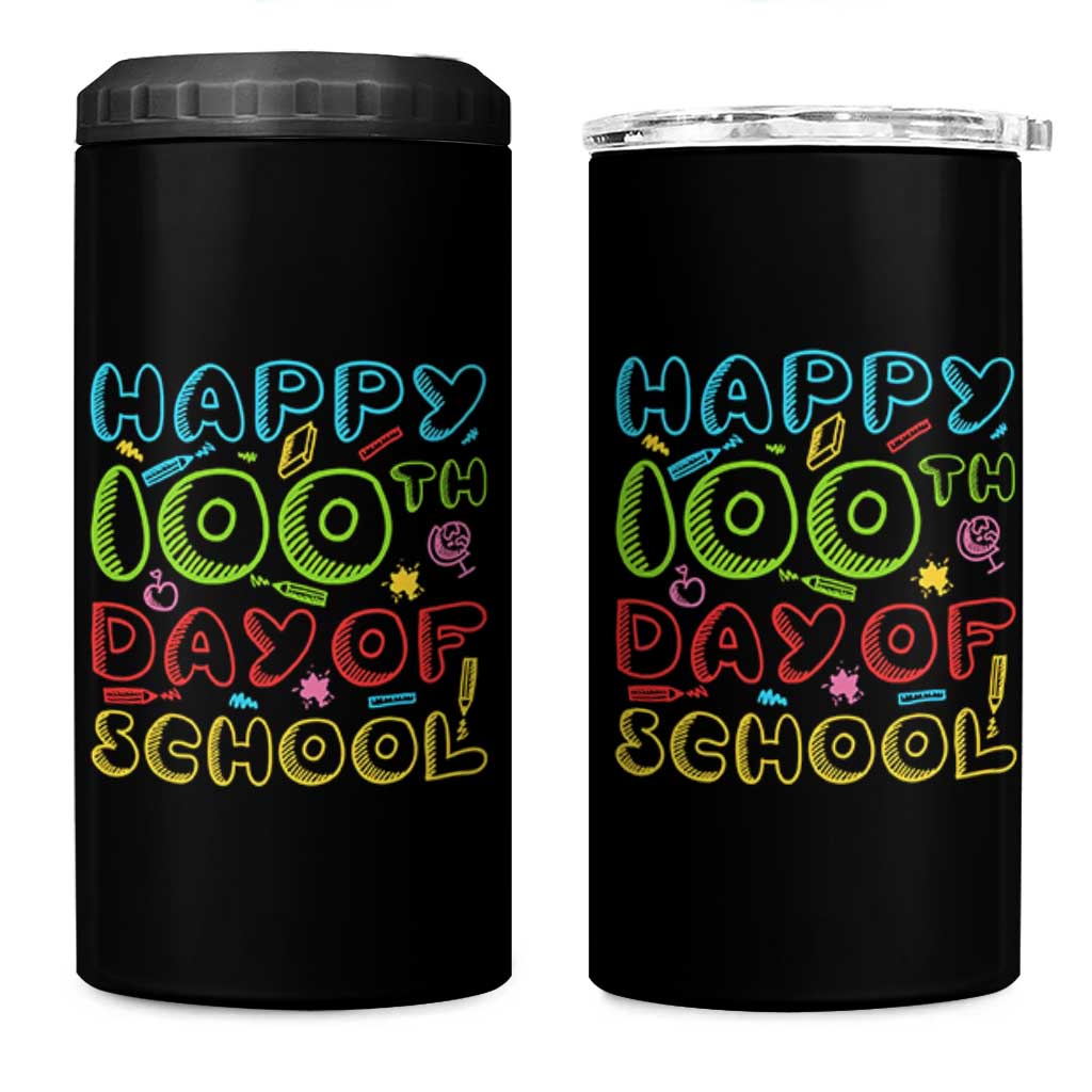 Happy 100 Days of School 4 in 1 Can Cooler Tumbler 100th Day Funny Milestone Celebration
