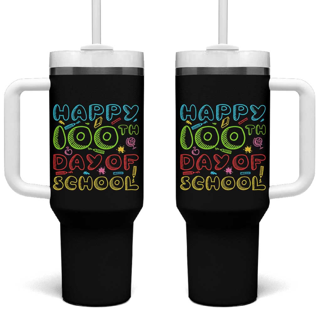 Happy 100 Days of School Tumbler With Handle 100th Day Funny Milestone Celebration