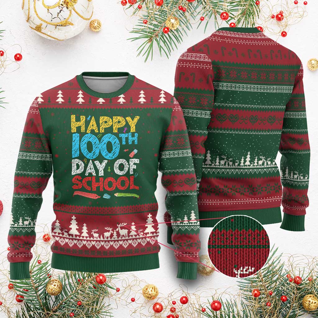 100 Days of School Celebration Ugly Christmas Sweater Happy 100th Day Student Teacher Gift