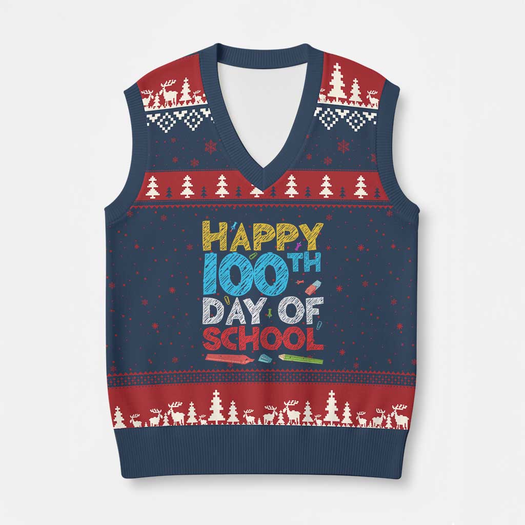 100 Days of School Celebration V-Neck Knit Sweater Vest Happy 100th Day Student Teacher Gift