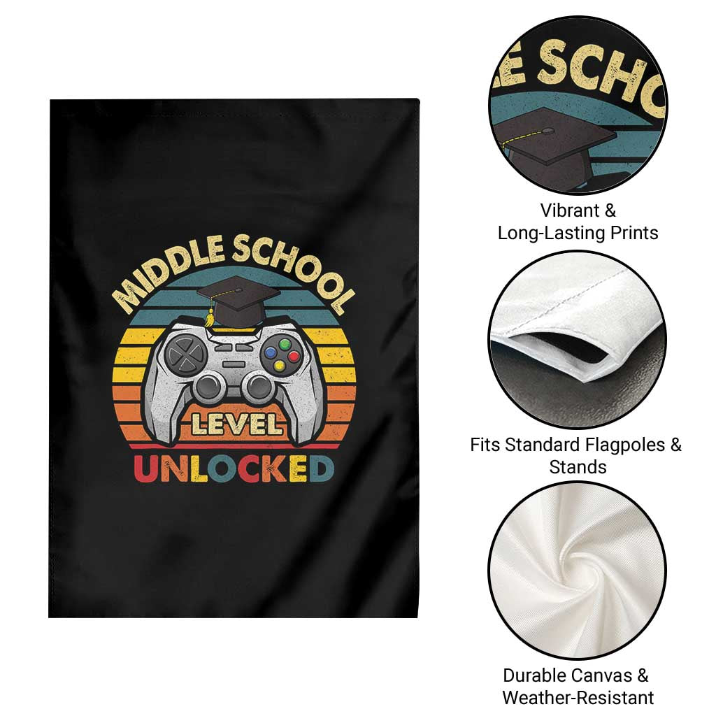 Middle School Level Unlocked Garden Flag Funny Gamer First Day of Middle School