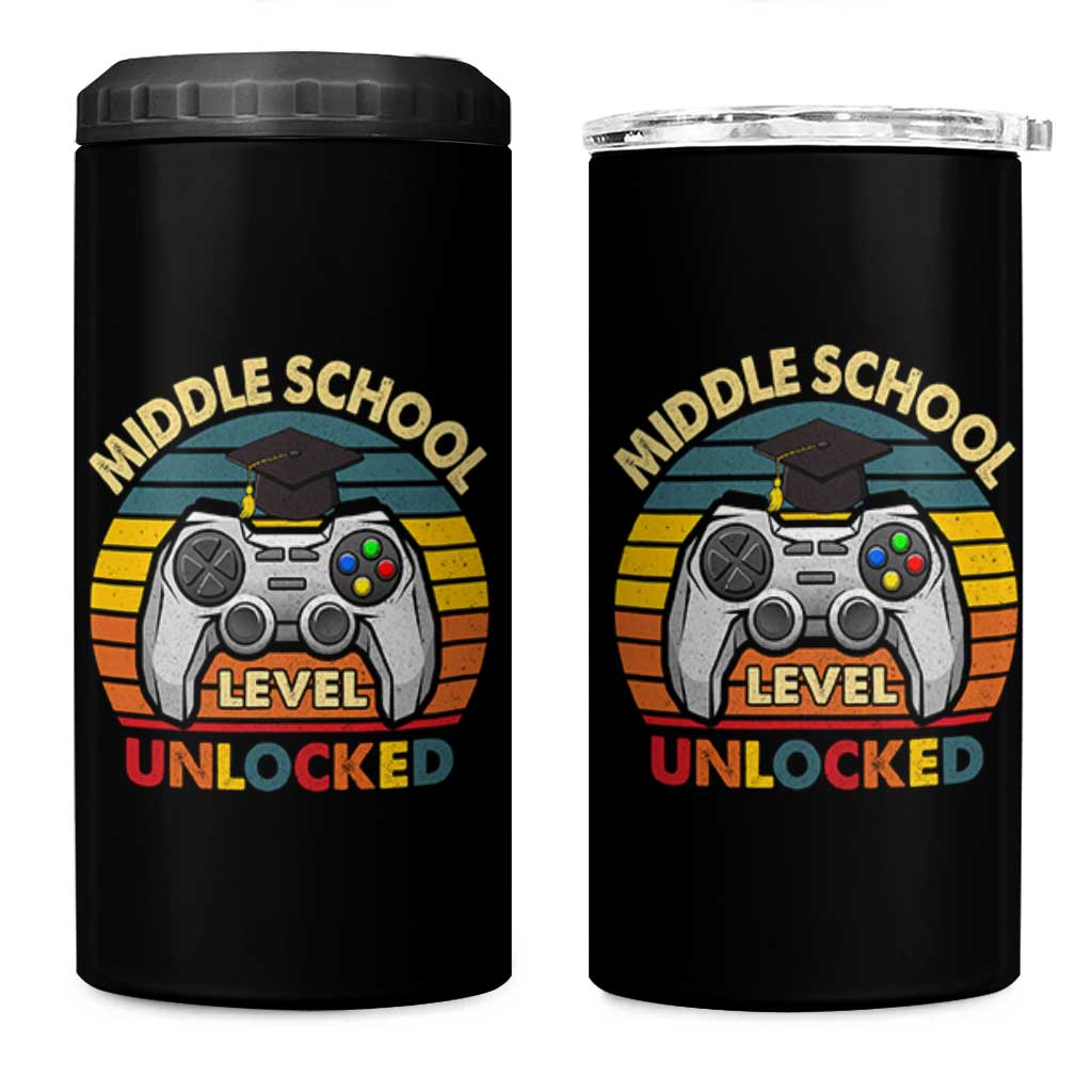 Middle School Level Unlocked 4 in 1 Can Cooler Tumbler Funny Gamer First Day of Middle School