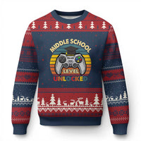 Middle School Level Unlocked Ugly Christmas Sweater Funny Gamer First Day of Middle School