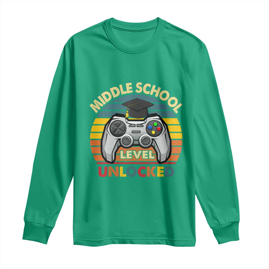 Middle School Level Unlocked Long Sleeve Shirt Funny Gamer First Day of Middle School