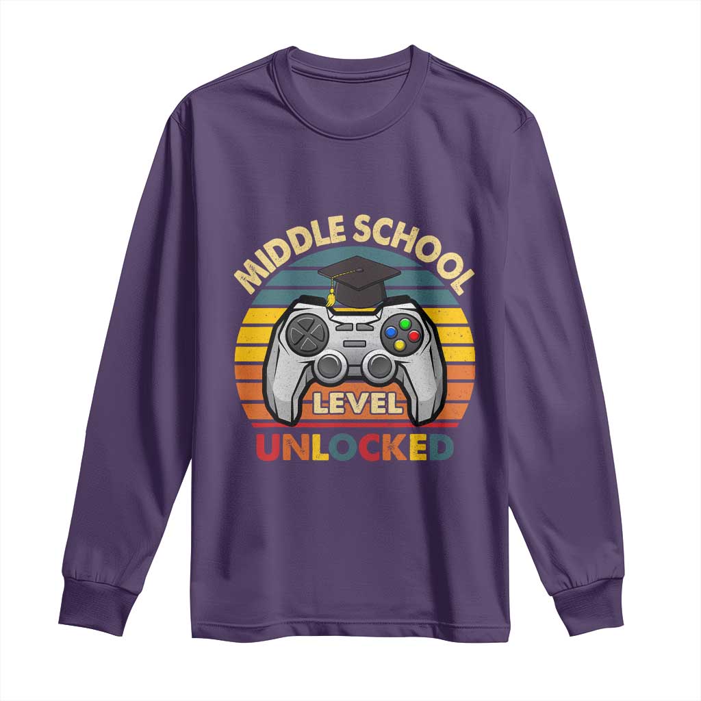 Middle School Level Unlocked Long Sleeve Shirt Funny Gamer First Day of Middle School