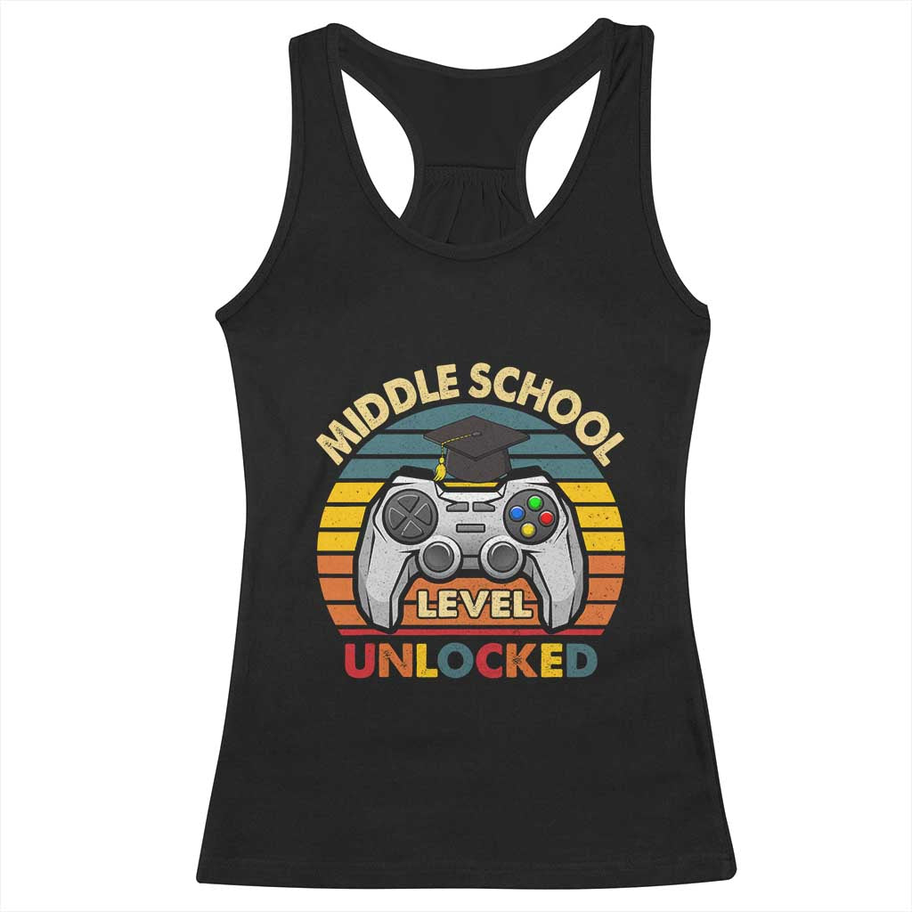 Middle School Level Unlocked Racerback Tank Top Funny Gamer First Day of Middle School