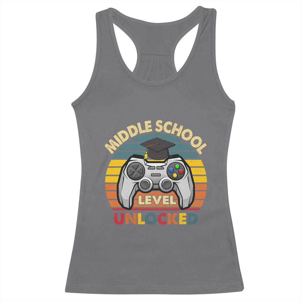 Middle School Level Unlocked Racerback Tank Top Funny Gamer First Day of Middle School