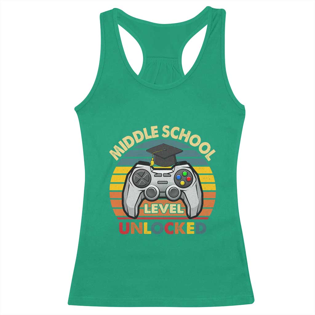 Middle School Level Unlocked Racerback Tank Top Funny Gamer First Day of Middle School