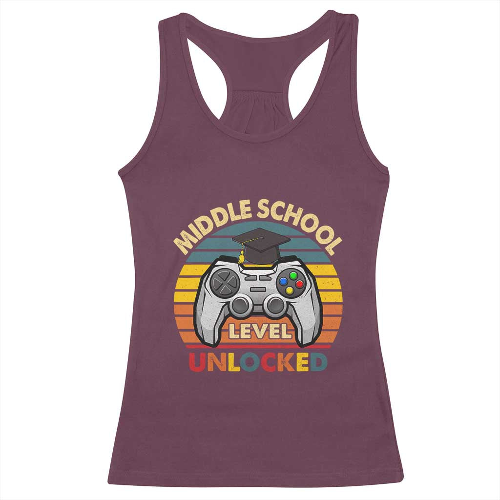 Middle School Level Unlocked Racerback Tank Top Funny Gamer First Day of Middle School