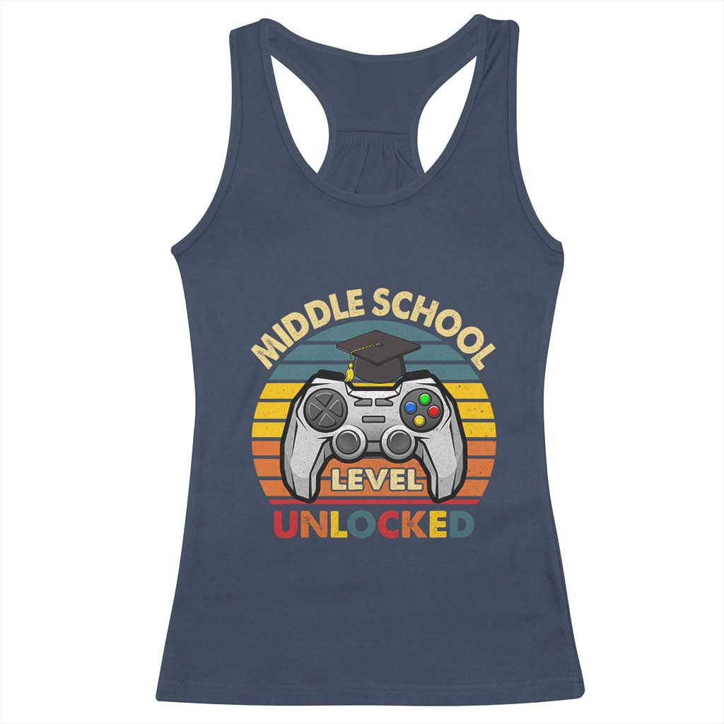 Middle School Level Unlocked Racerback Tank Top Funny Gamer First Day of Middle School