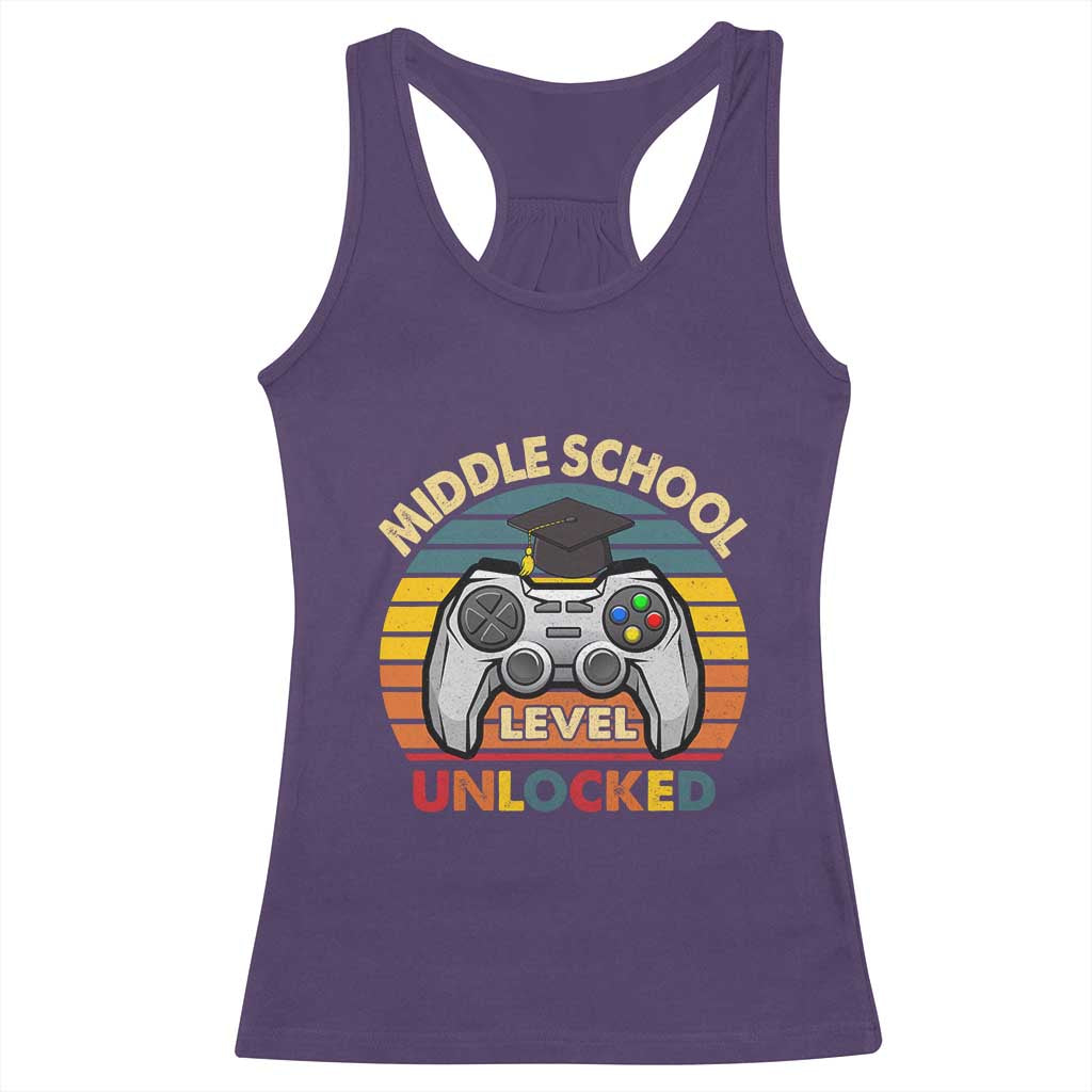 Middle School Level Unlocked Racerback Tank Top Funny Gamer First Day of Middle School