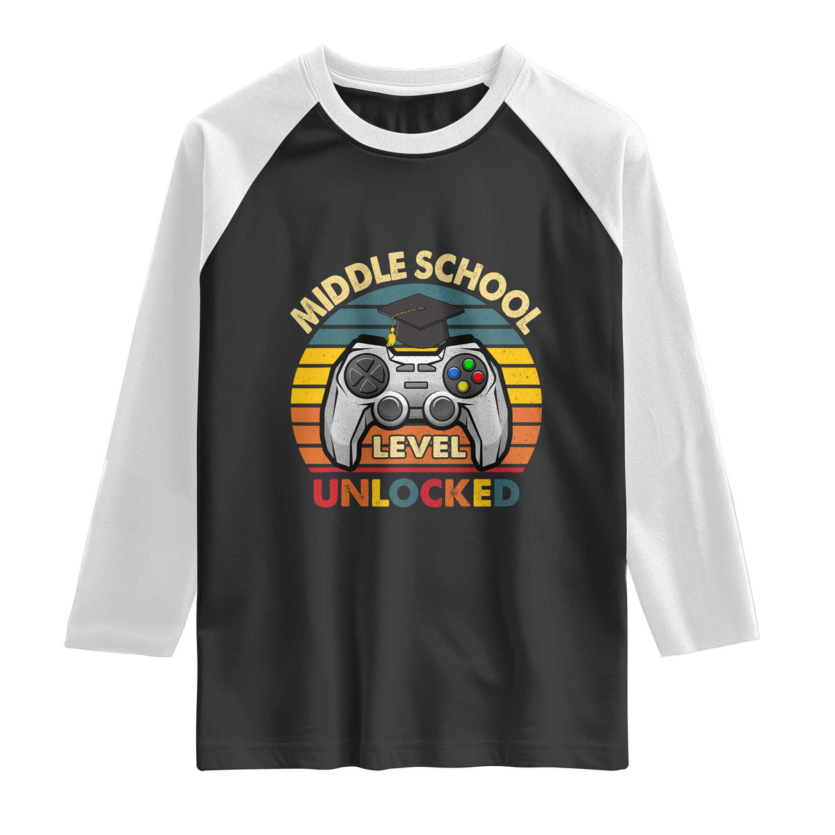 Middle School Level Unlocked Raglan Shirt Funny Gamer First Day of Middle School