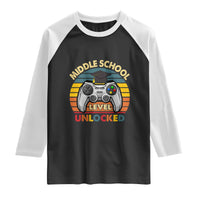 Middle School Level Unlocked Raglan Shirt Funny Gamer First Day of Middle School