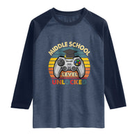 Middle School Level Unlocked Raglan Shirt Funny Gamer First Day of Middle School