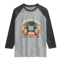 Middle School Level Unlocked Raglan Shirt Funny Gamer First Day of Middle School