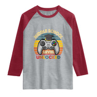 Middle School Level Unlocked Raglan Shirt Funny Gamer First Day of Middle School