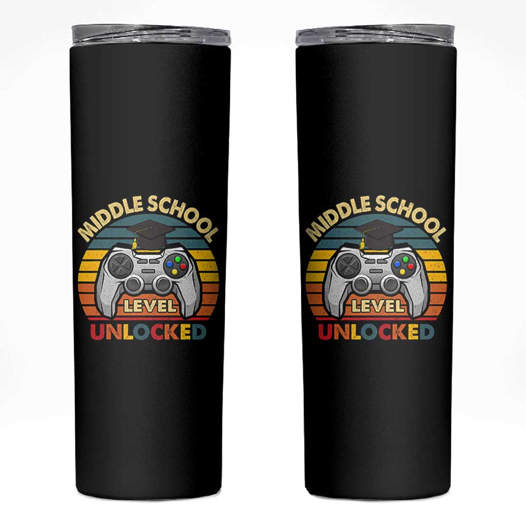 Middle School Level Unlocked Skinny Tumbler Funny Gamer First Day of Middle School